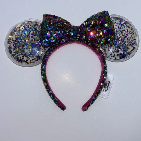 Disney Parks Mickey Minnie Ears rainbow glitter bow sequin clear ear sparkle - Picture 3 of 8